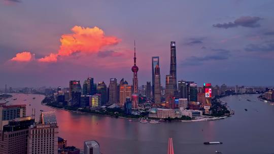 上海天际线傍晚火烧云航拍视频素材模板下载