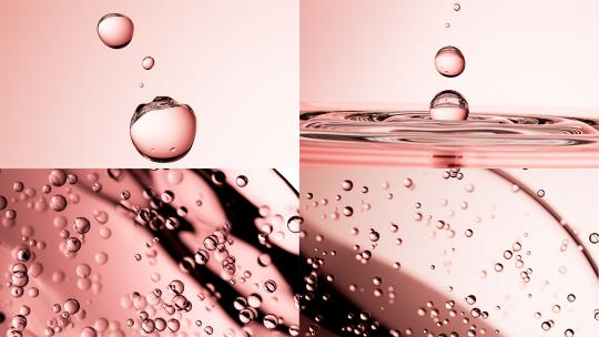 粉色水油萃取成分精油透明精华球分子液体高清在线视频素材下载