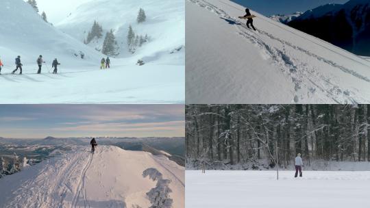 【合集】孩子森林女人滑雪滑雪板步行探险