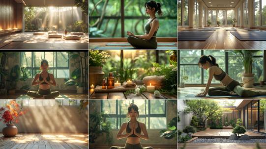 女人在瑜伽房做瑜伽冥想高清在线视频素材下载