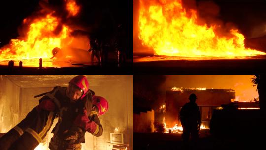 【合集】消防员在火场救火视频素材模板下载