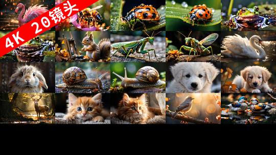 小动物合集 蜜蜂瓢虫蜗牛春天天鹅小鹿4K高清在线视频素材下载