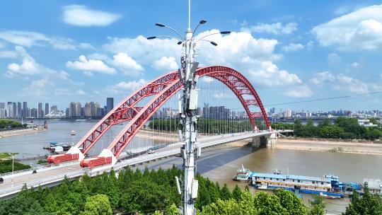 航拍武汉城市科技互联网5G基建信号塔