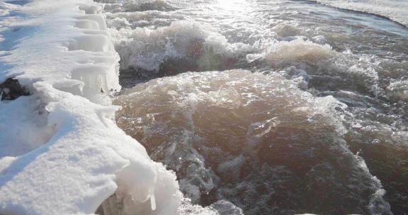 冰雪开始融化的河流升格视频