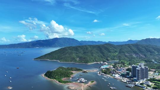航拍广东惠州大亚湾蓝色海洋潮州岛自然海景