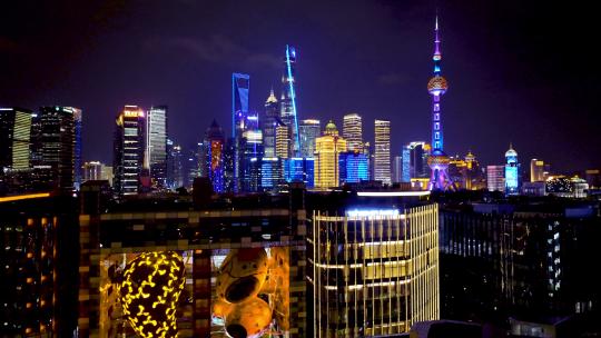 上海陆家嘴CBD夜景航拍视频素材模板下载