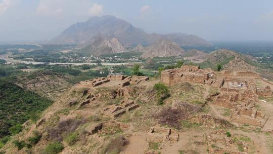 巴基斯坦塔克西拉名胜古迹考古航拍视频素材模板下载