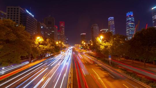 北京国贸桥夜晚车流延时