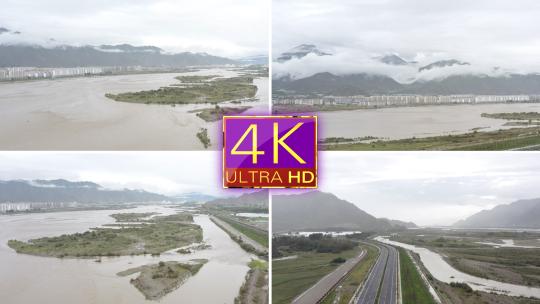 拉萨拉鲁湿地 拉萨河流公路视频素材模板下载