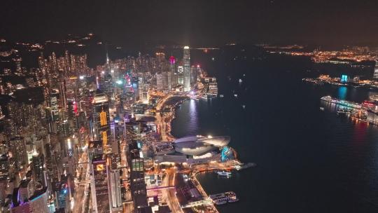 航拍香港维多利亚港繁华夜景