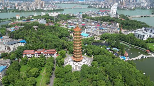 航拍湖北鄂州莲花山公园