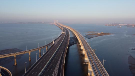 石狮市锦江外线航拍泉州湾大桥-推镜头高清在线视频素材下载