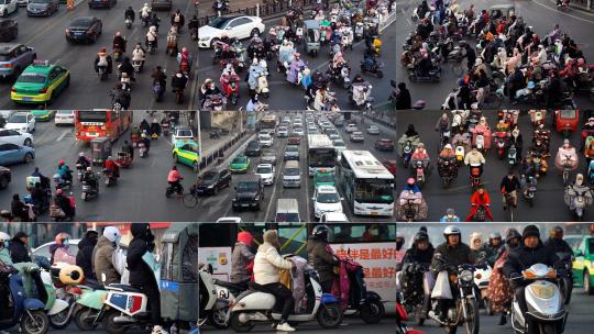 襄阳交通城市早高峰人流车流城市交通高清在线视频素材下载