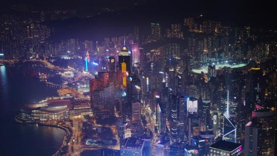航拍中国香港维多利亚港城市夜景繁华都市视频素材模板下载