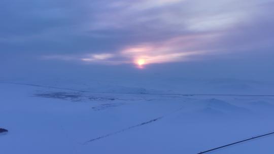 航拍4K内蒙古雪域雪原暮色