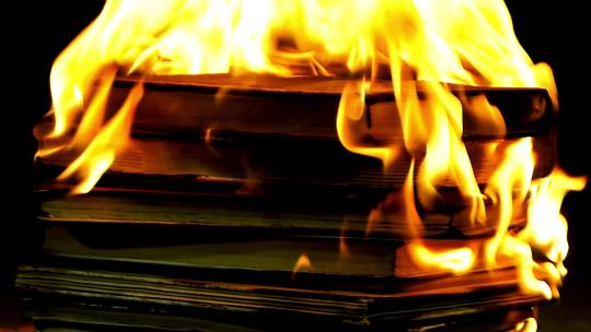 焚烧书籍书本特写