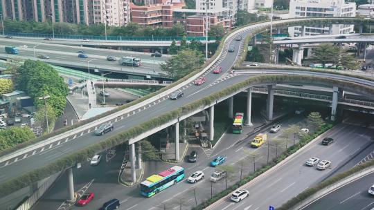 广州黄埔大道立交，黄埔大道车流量交通运输视频素材模板下载