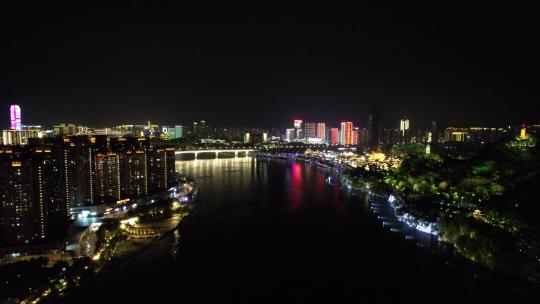 广西柳州城市夜景灯光航拍