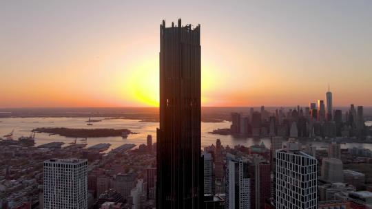 城市航拍布鲁克林塔摩天大楼日出曼哈顿地标