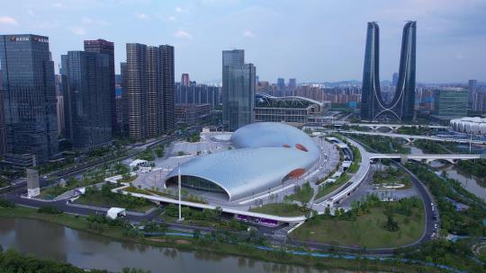 杭州亚运会馆奥体中心游泳馆航拍