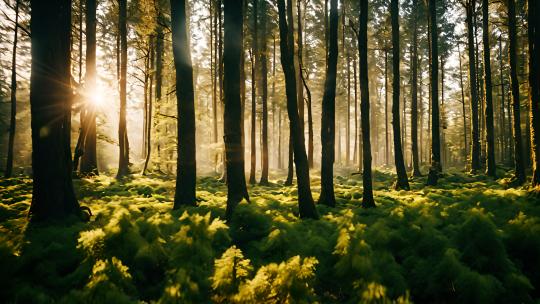 森林山峰云雾缭绕树林光影阳光云海空境写意