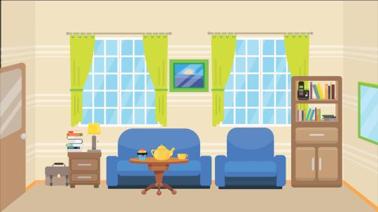 客厅MG扁平卡通居家客厅厨房场景背景AE视频素材教程下载