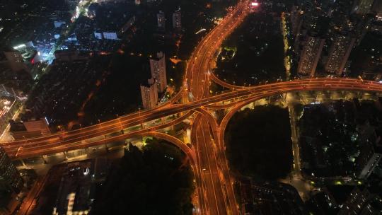 4K夜景城市高架桥交通枢纽航拍