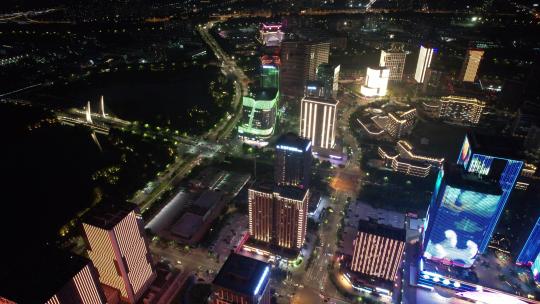 河南郑州城市夜景灯光航拍