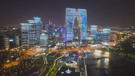 4k航拍江苏苏州东方之门夜景视频素材模板下载