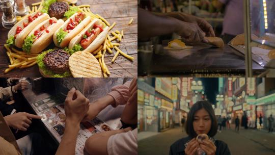 【合集】小吃热狗汉堡薯条街头小吃视频素材模板下载