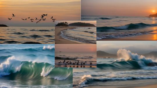 震撼唯美海边海滩潮水大浪巨浪冲浪日落合集高清在线视频素材下载