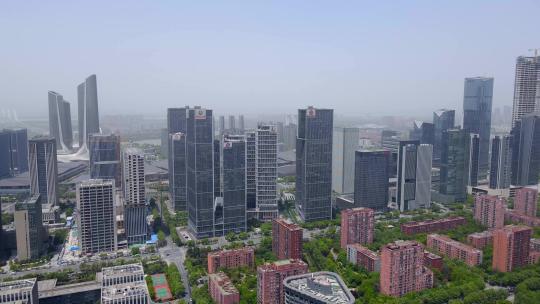 4k 航拍南京中央商务区现代建筑街景