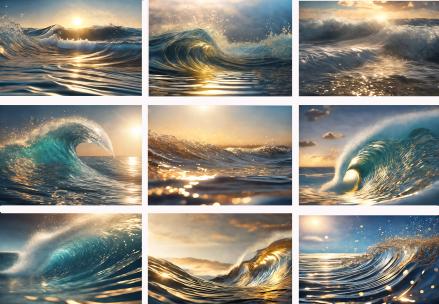 夕阳照射下波光粼粼的海面海浪 (1)