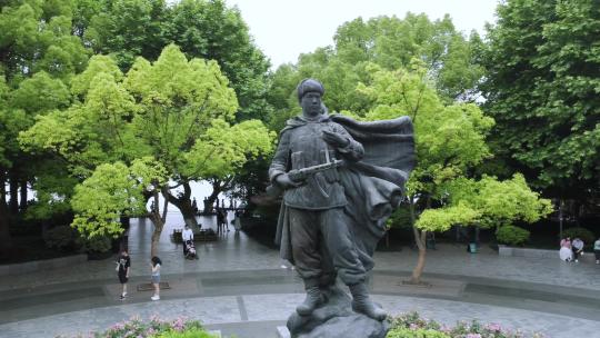 0107高清4k航拍杭州西湖广场地标志愿军雕塑