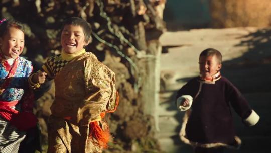 少数民族可爱的孩童收割青稞的农民