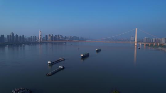 武汉白沙洲长江轮船航拍