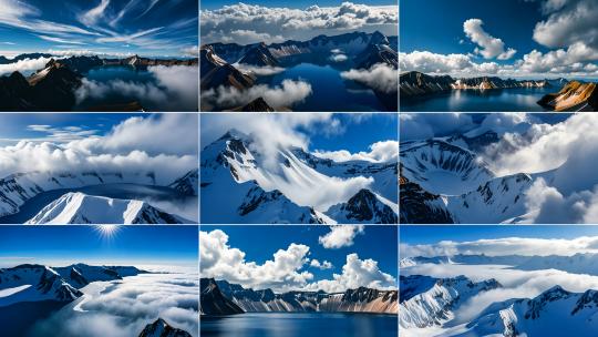 长白山蓝天白云冬季景观高清在线视频素材下载