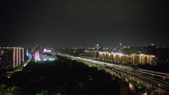 杭州繁忙的城市夜景航拍