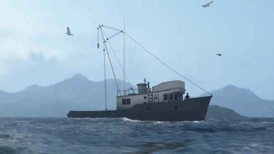 1801_海上的渔船，3D动画