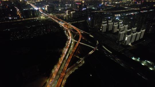 河南郑州机场高速交通夜景航拍