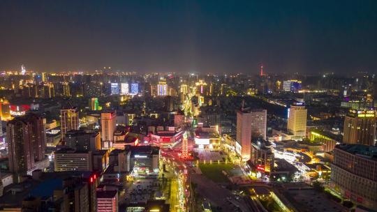 河南郑州二七广场夜景航拍移动延时视频素材模板下载