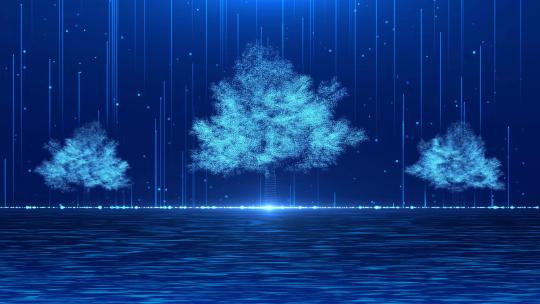 4K蓝色唯美水面粒子大树led背景视频