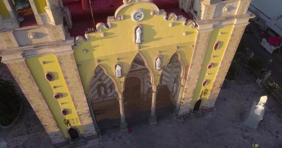 墨西哥马萨特兰大教堂外部装饰外墙，彩色巴洛克复兴Ar