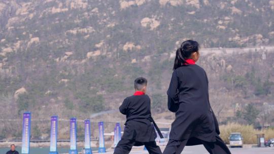 儿童练习中华武术-崂山少年学习武术视频素材模板下载