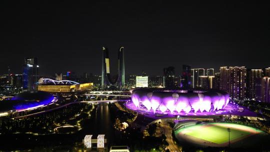 航拍浙江杭州奥体中心夜景