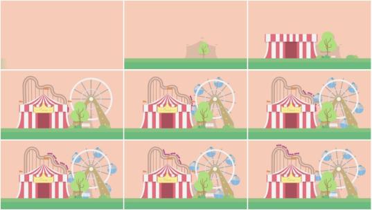 游乐场过山车室外MG扁平卡通动画背景场景高清AE视频素材下载