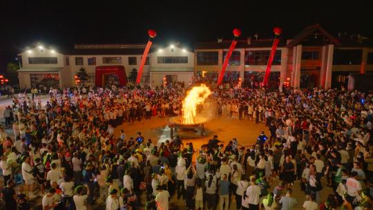 彝族七月火把节非遗民族传统节日篝火航拍