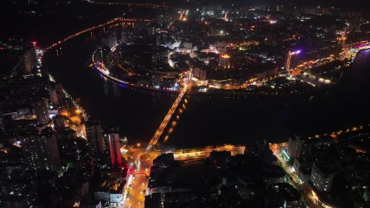 内江市中心夜景航拍内江夜晚沱江城市夜景