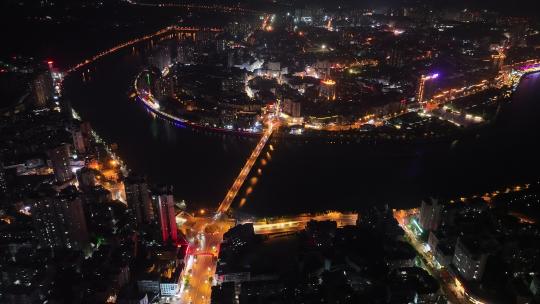 内江市中心夜景航拍内江夜晚沱江城市夜景视频素材模板下载