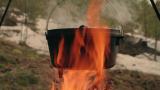 森林篝火铁锅烹饪取暖高清在线视频素材下载